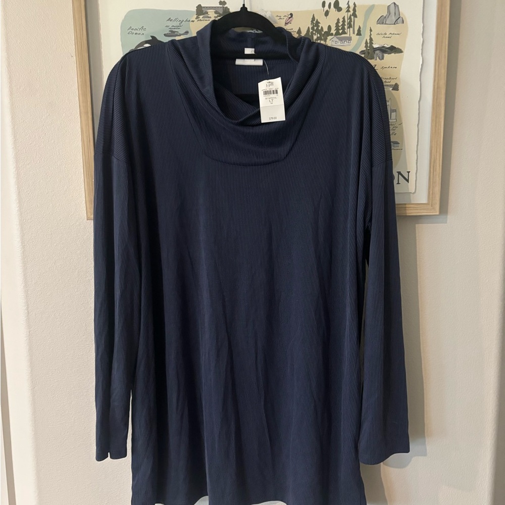 J. Jill Deep Blue Ribbed Cowl Neck Top